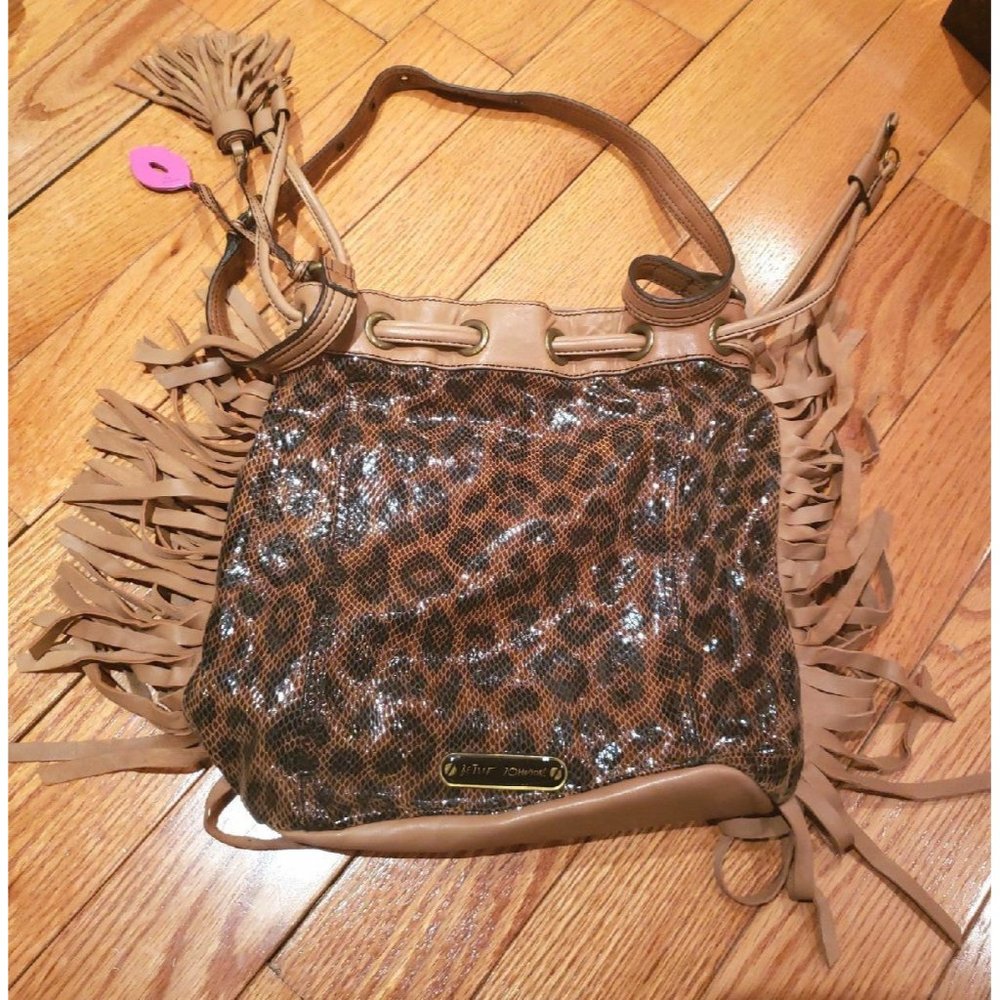 Betsey Johnson 1990s Cheetah Print Leather Shoulder Bag | 90s Brown Animal Print - Picture 6 of 11